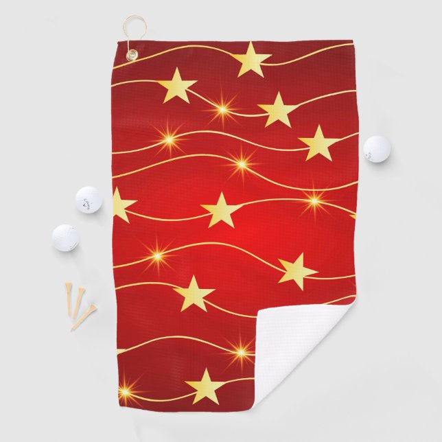 Star Adorned Ruby Red Pattern  Golf Towel (InSitu)