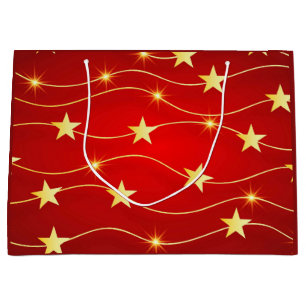 Star Adorned Ruby Red Pattern  Large Gift Bag