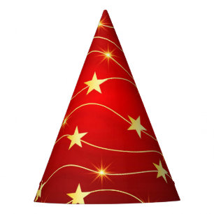 Star Adorned Ruby Red Pattern Party Hat