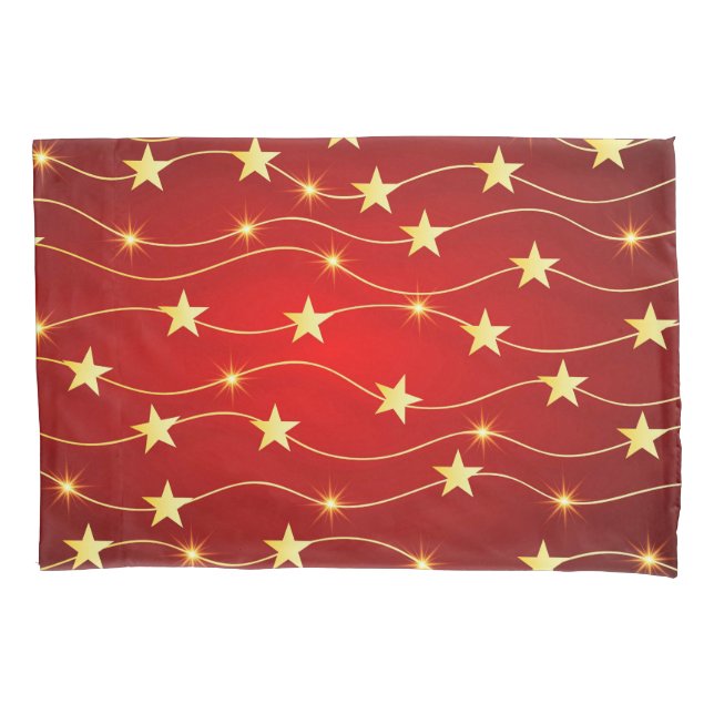 Star Adorned Ruby Red Pattern  Pillowcase (Front)