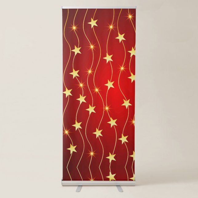 Star Adorned Ruby Red Pattern  Retractable Banner (Front)