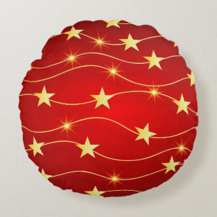 Star Adorned Ruby Red Pattern  Round Cushion