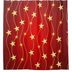 Star Adorned Ruby Red Pattern  Shower Curtain