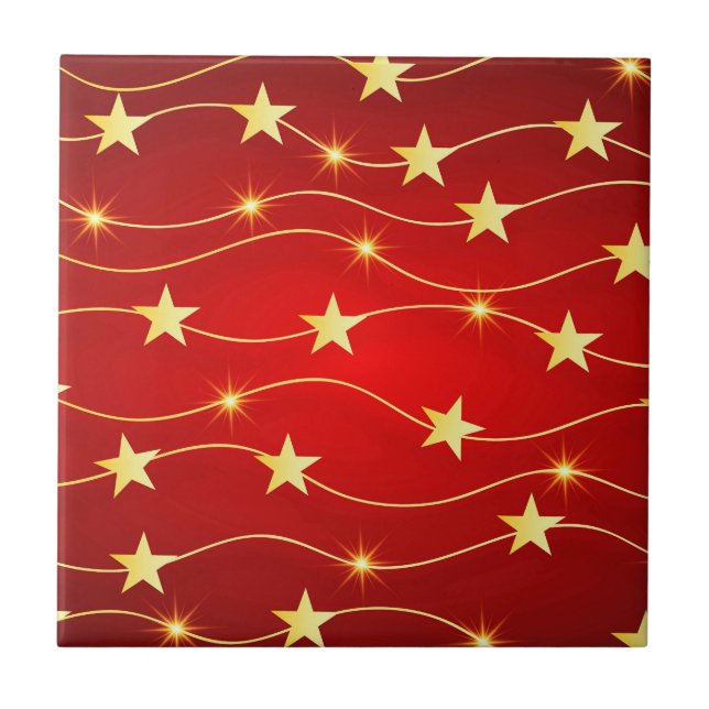 Star Adorned Ruby Red Pattern  Tile (Front)
