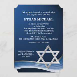 Star and Blue Wave Bar Mitzvah Invitation