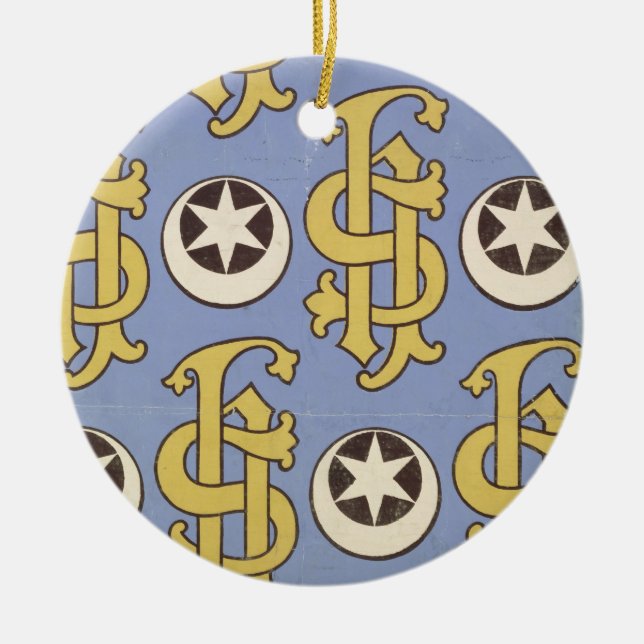 Star and Clef ecclesiastical wallpaper design Ceramic Tree Decoration (Front)