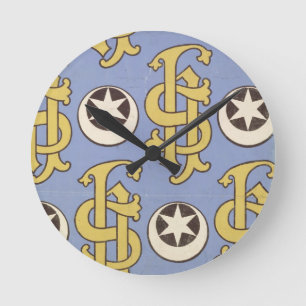 Star and Clef ecclesiastical wallpaper design Round Clock