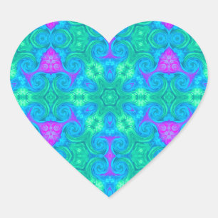 Star and Curls in Green Blue and Pink Heart Sticker