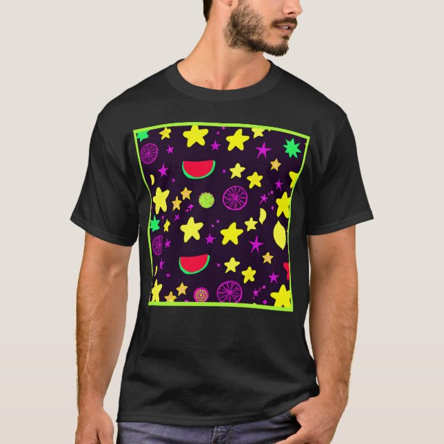 Star And Fruits Colourful Pattern T-Shirt (Front)
