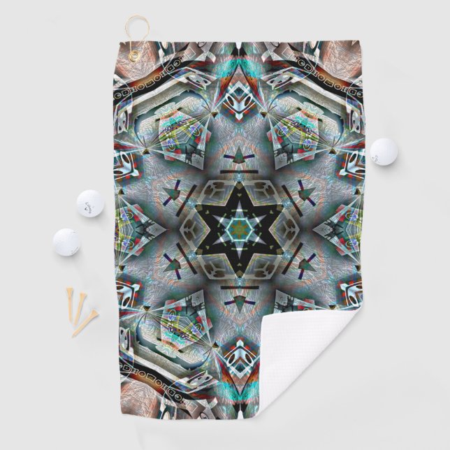 Star and hexagon kaleidoscope with light texture   golf towel (InSitu)