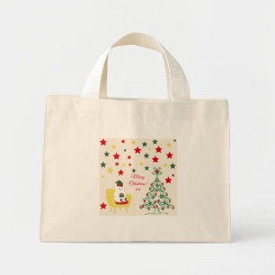 Star and Winter Teddy Bear Vintage Merry Christmas Mini Tote Bag