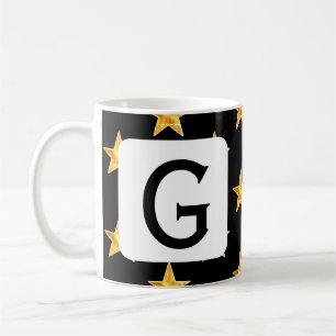 Star Any Monogram Initial Yellow Black Minimalist Coffee Mug