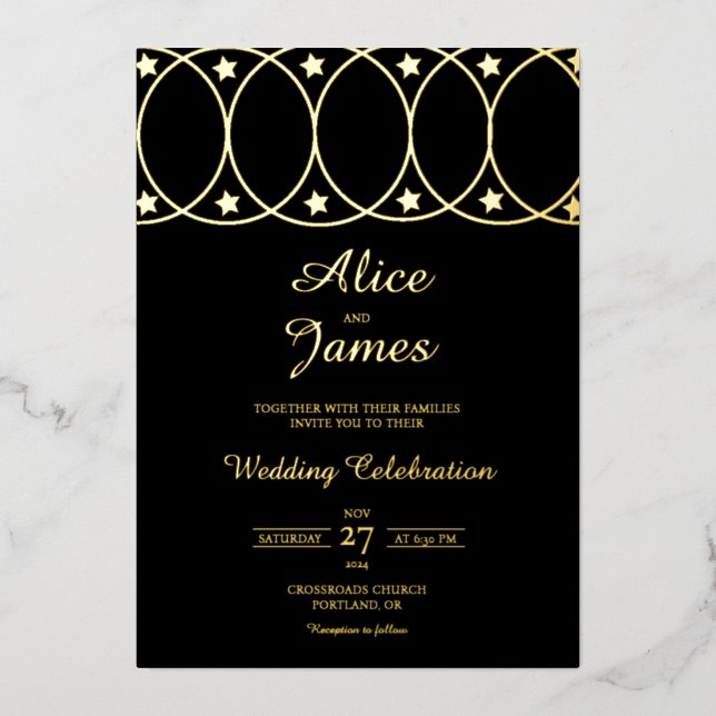 Star Arch Header Elegant Black Gold Foil Wedding (Front)