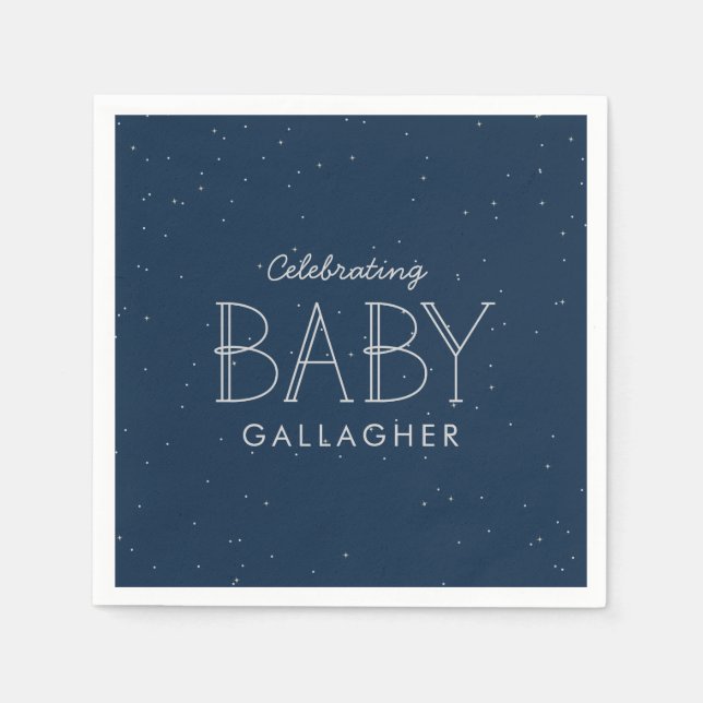 Star baby shower navy blue personalised napkin (Front)