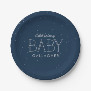 Star baby shower navy blue personalised paper plate