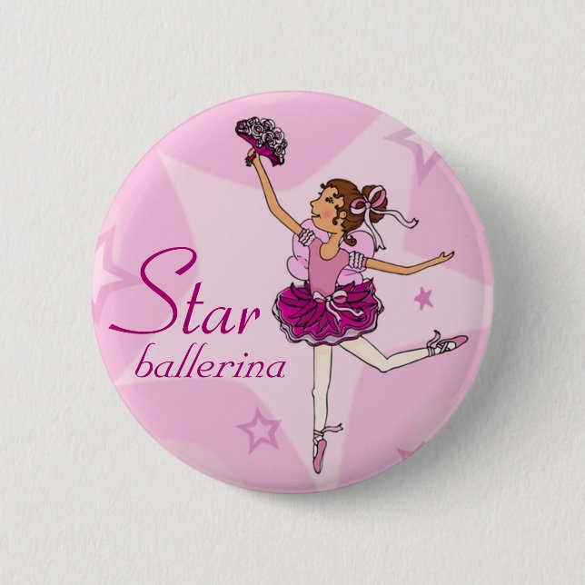 Star ballerina pink girl button (Front)