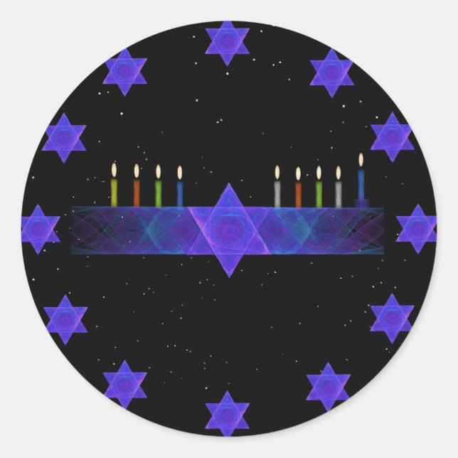 Star Bar Menorah Classic Round Sticker (Front)