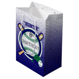 Star Baseball Player Birthday - Green and Blue Medium Gift Bag
