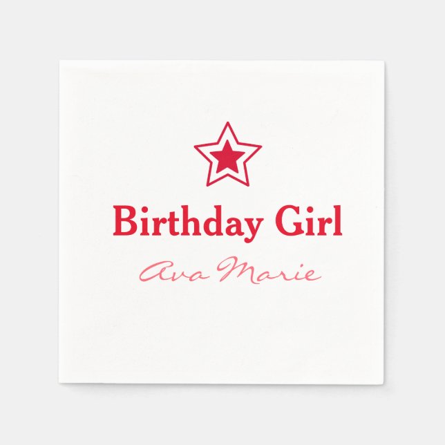 Star Birthday Girl Party Napkin (Front)