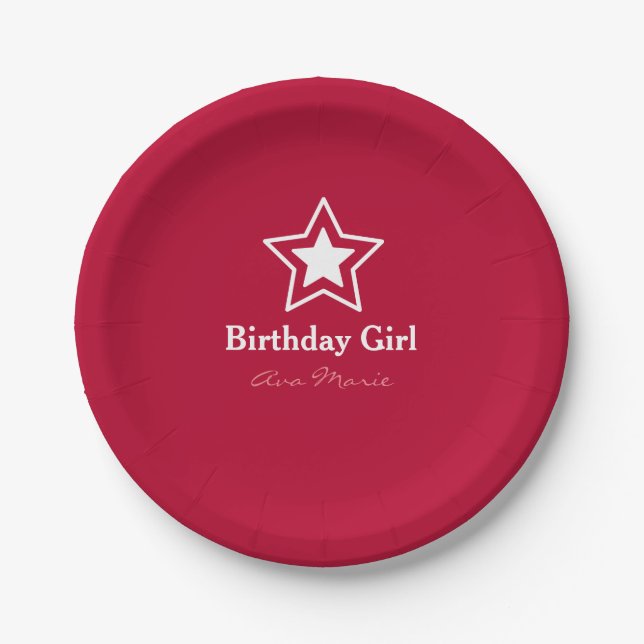 Star Birthday Girl Party Paper Plate (Front)
