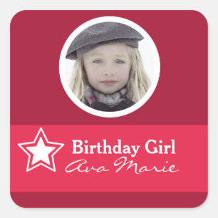 Star Birthday Girl Party Photo Square Sticker