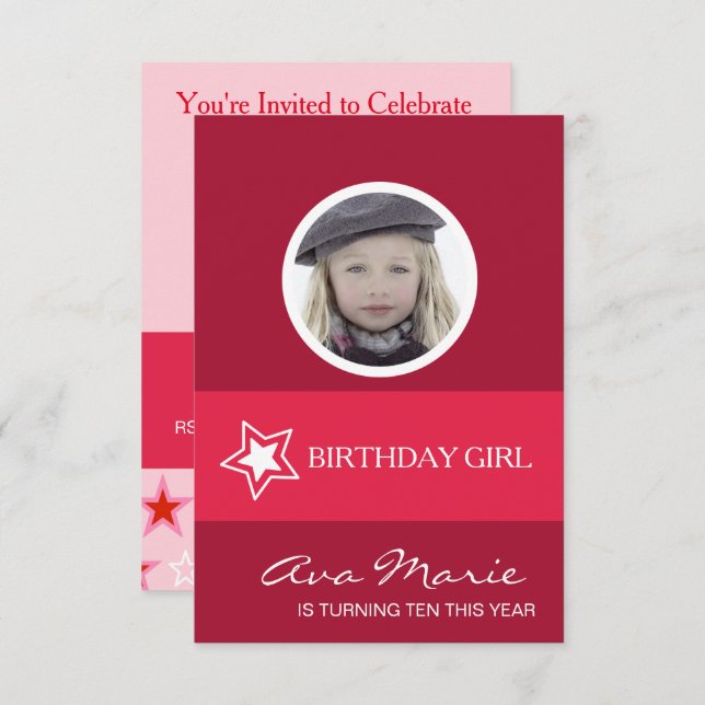 Star Birthday Girl Photo Invitation (Front/Back)