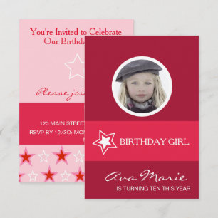 Star Birthday Girl Photo Invitation