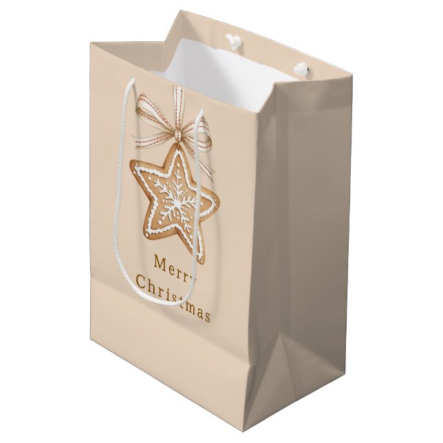 Star Bows Cream Christmas Medium Gift Bag (Front Angled)