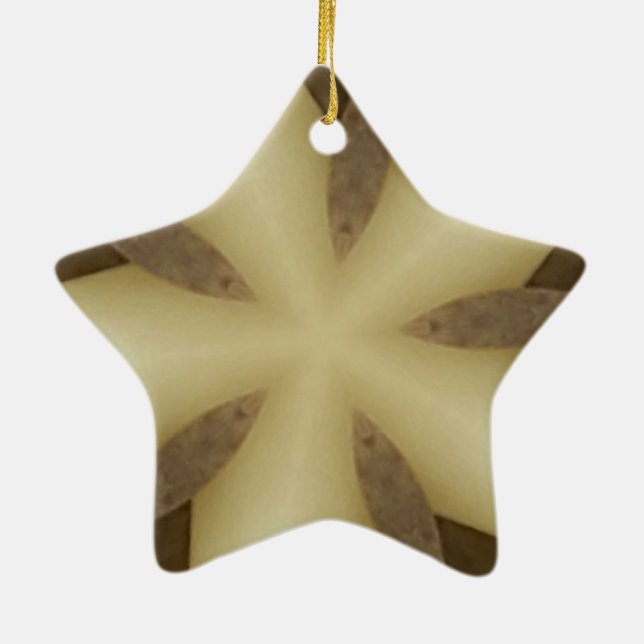 Star Brown White Rustic Design Colours Ceramic Tree Decoration (Back)