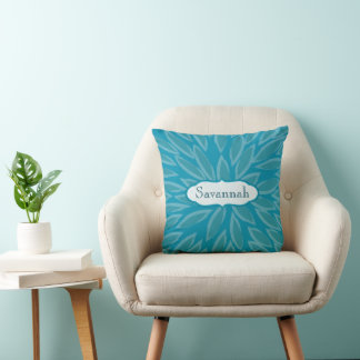 Star Burst Flower Teal Bright Aqua Personalised Cushion