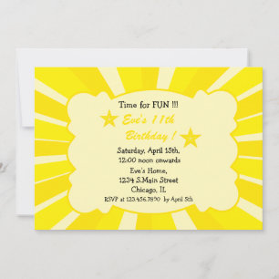 Star Burst - Yellow Birthday Invitation
