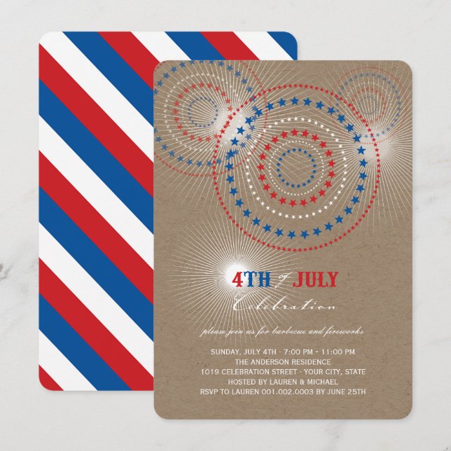 Star Bursts Fireworks Fourth of July Party Invite (Front/Back)