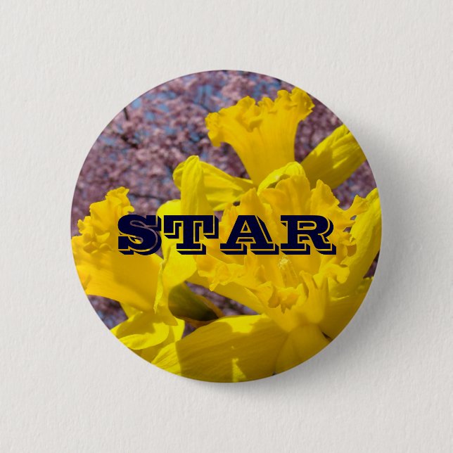 STAR buttons Bright Yellow Daffodils Flowers (Front)