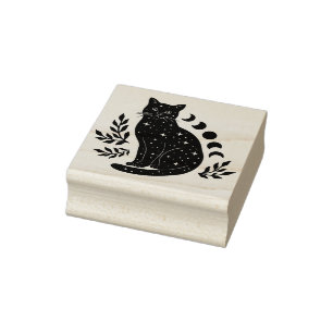 Star Cat And Moon Phases Rubber Stamp