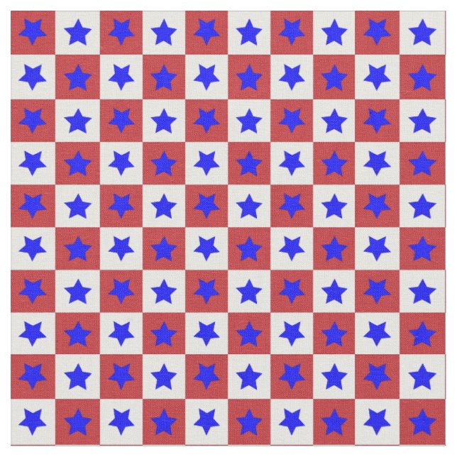 Star Check in Red, Whtie, and Blue Fabric (Close Up)