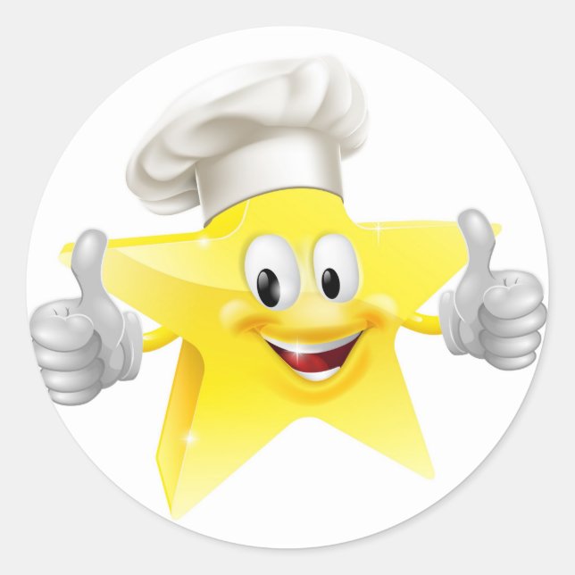 Star chef mascot classic round sticker (Front)