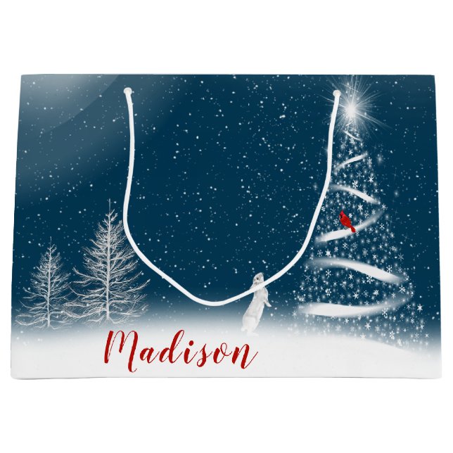 Star Christmas Tree and Bunny Large Gift Bag (Front)