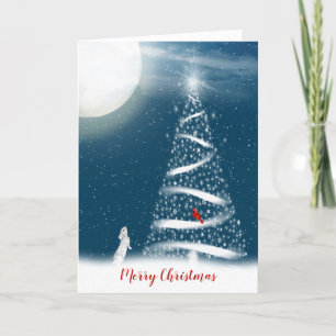 Star Christmas Tree and Moon Holiday Card