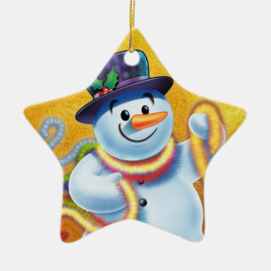 Star Christmas tree decoration Snowman & tinsel.
