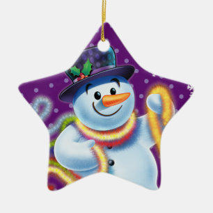 Star Christmas tree decoration Snowman & tinsel.