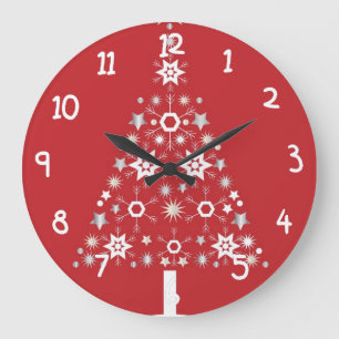 Star Christmas Tree on red background Large Clock