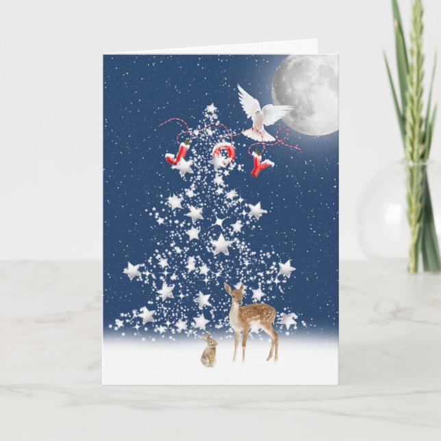 Star Christmas tree with JOY and dove Holiday Card (Front)