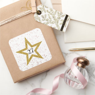 Star Confetti Number Special Pink Gold White Party Square Sticker