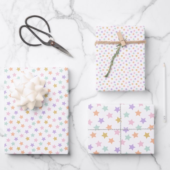 Star Confetti (Pastel) Wrapping Paper Sheet (Front)