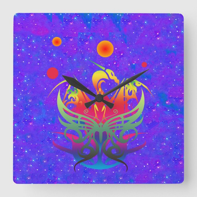 Star Dragon Square Wall Clock (Front)