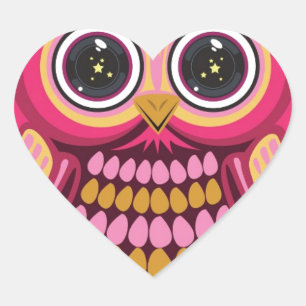 Star Eye Owl - Pink Orange 3 Heart Sticker