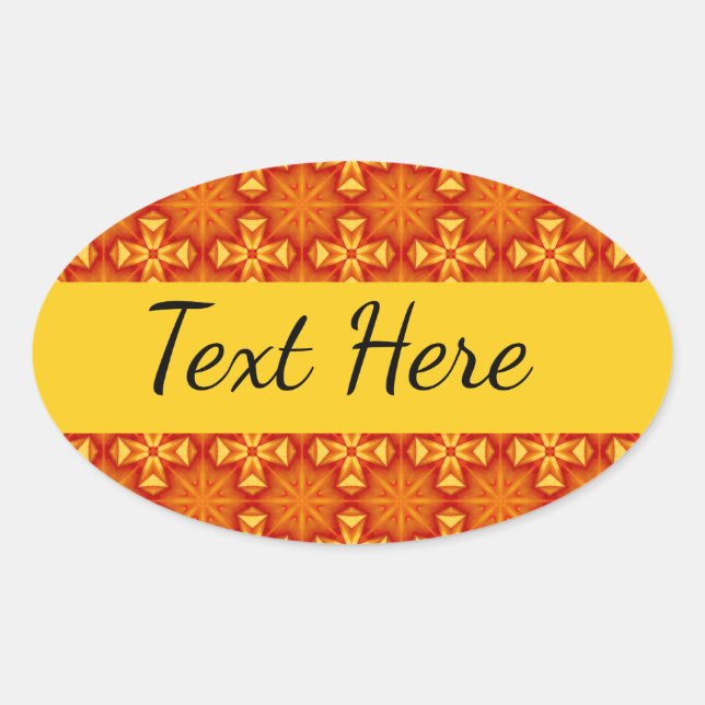 Star, fire, cross, orange and yellow pattern oval sticker (Front)