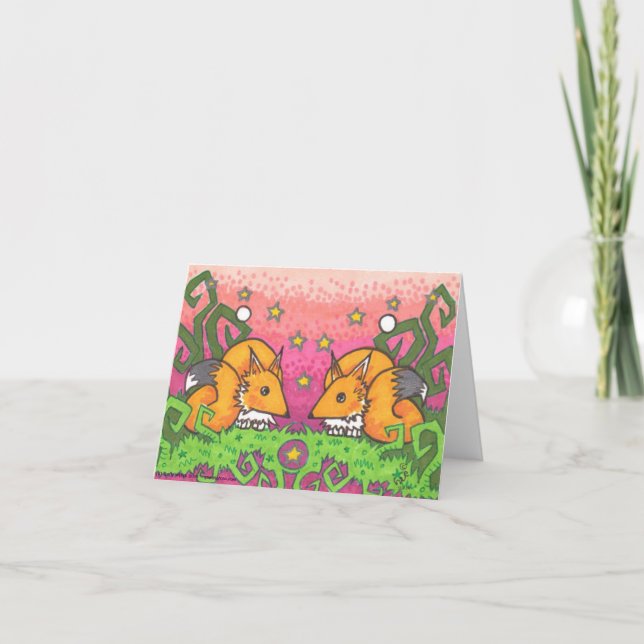 Star Fire Twin Fox Illustration Note Cards (Front)