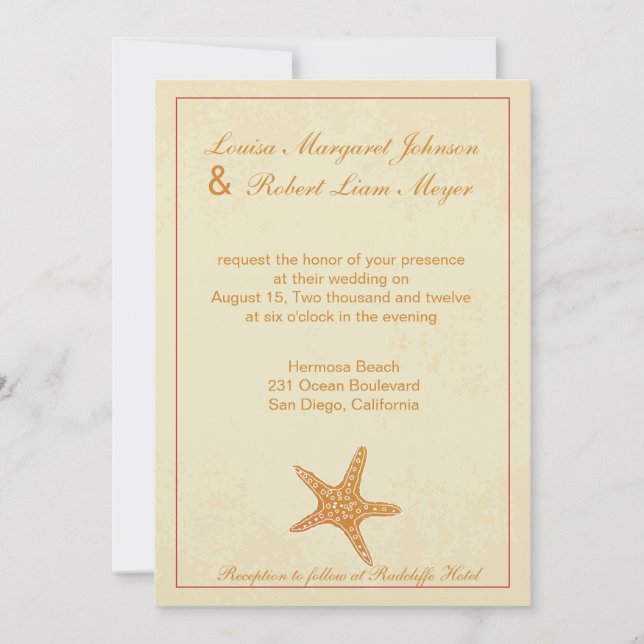 Star Fish -Beige Wedding invitation (Front)