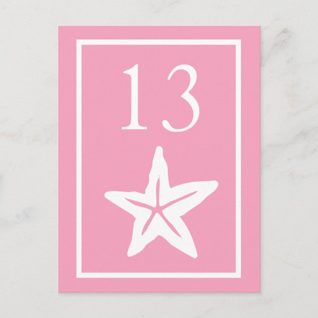 Star Fish Table Numbers (Pink / White) Postcard (Front)